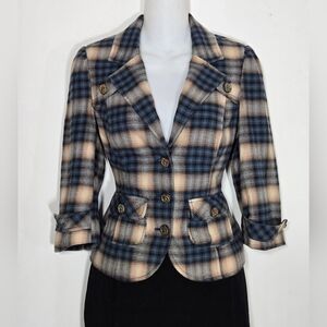 Guess Jeans Y2K Blue Plaid Blazer Jacket Small